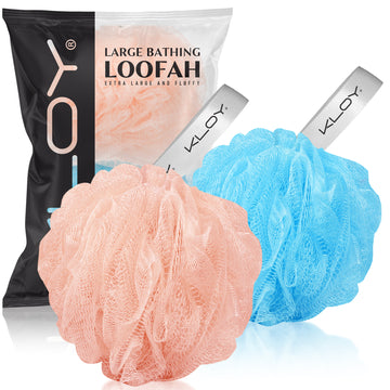 KLOY Large Bath Loofah Sponge Scrubber Exfoliator for High Lather Cleansing, pack of 2 (Peach and Blue)